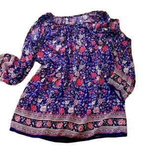 Crossland Women's Size Med Peasant Shirt Tunic Border Print